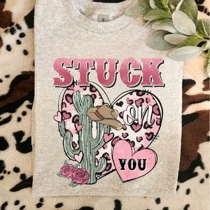 Valentine's day shirt country love stuck on you cheetah cute popular heart